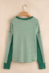 Ribbed Thermal Stripe Drop Shoulder Exposed Seam Patchwork Long Sleeve Top